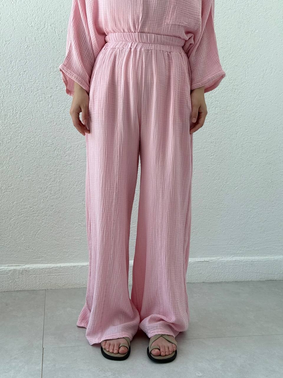 Müslin Bol Paça Pantolon 1184 - Açık Pembe