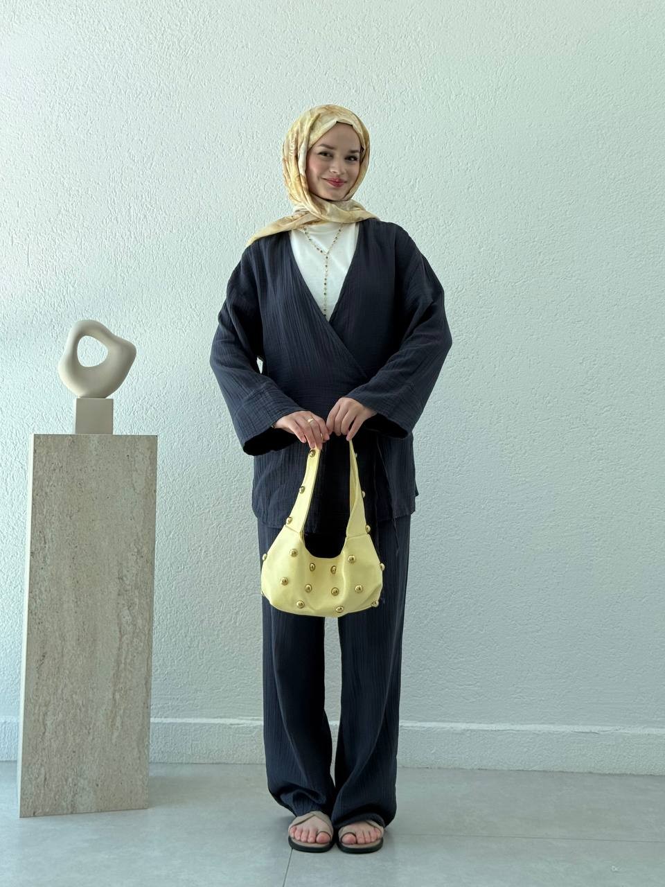 Müslin Kimono Takım 8754 - Lacivert