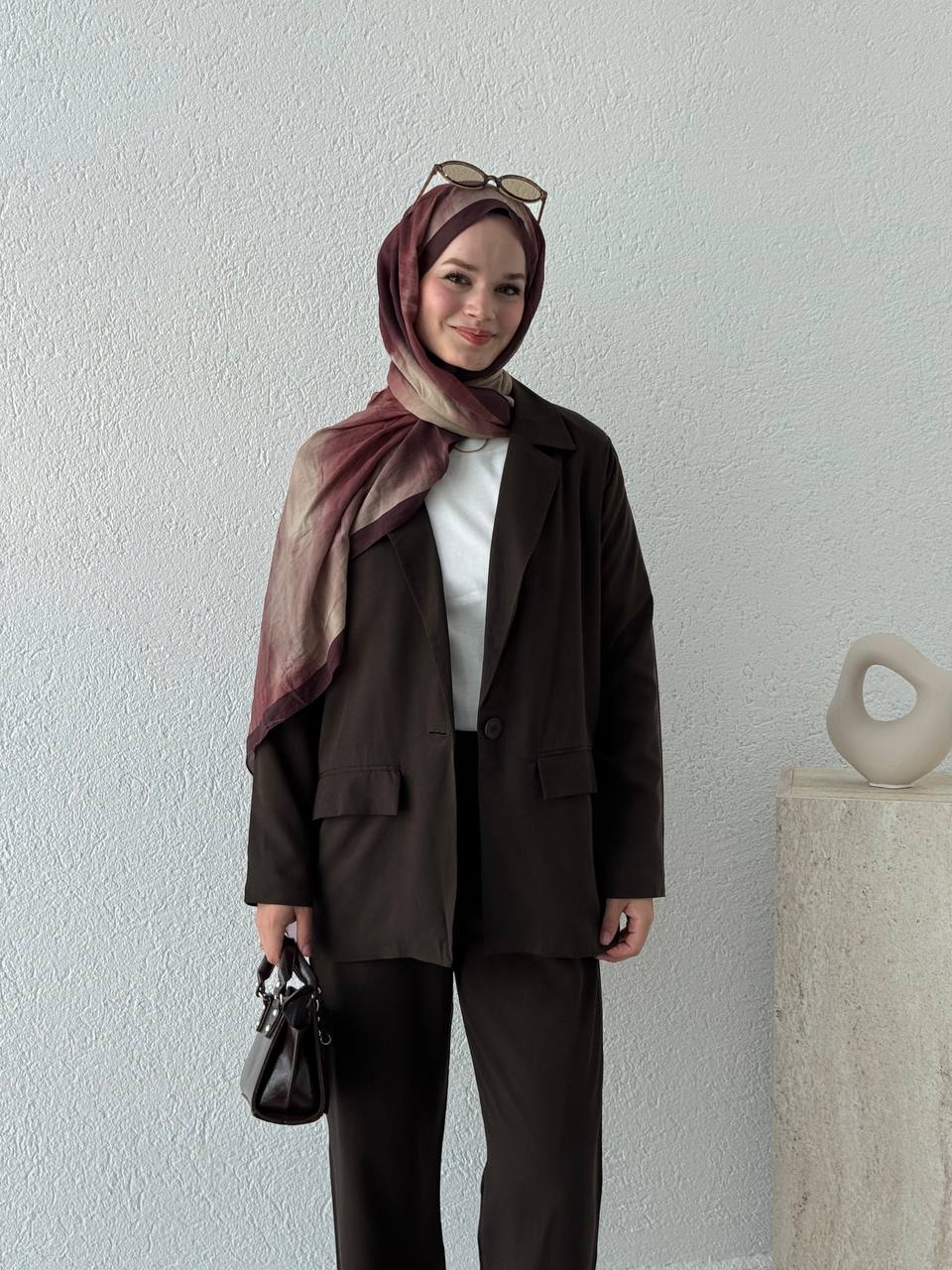 Tencel Ceketli Takım CNS  - Kahve