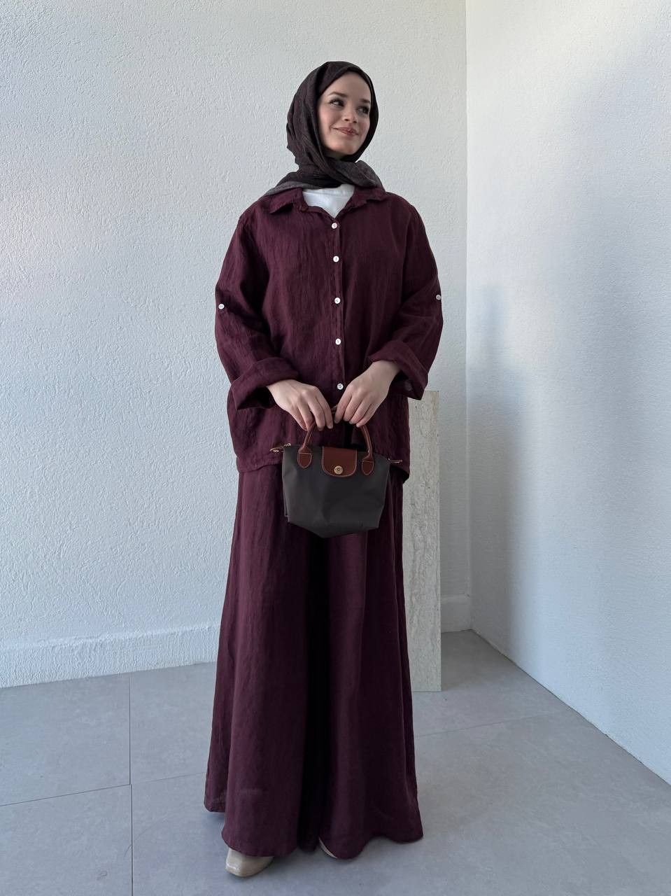 Keten Oversize Takım FLR - bordo