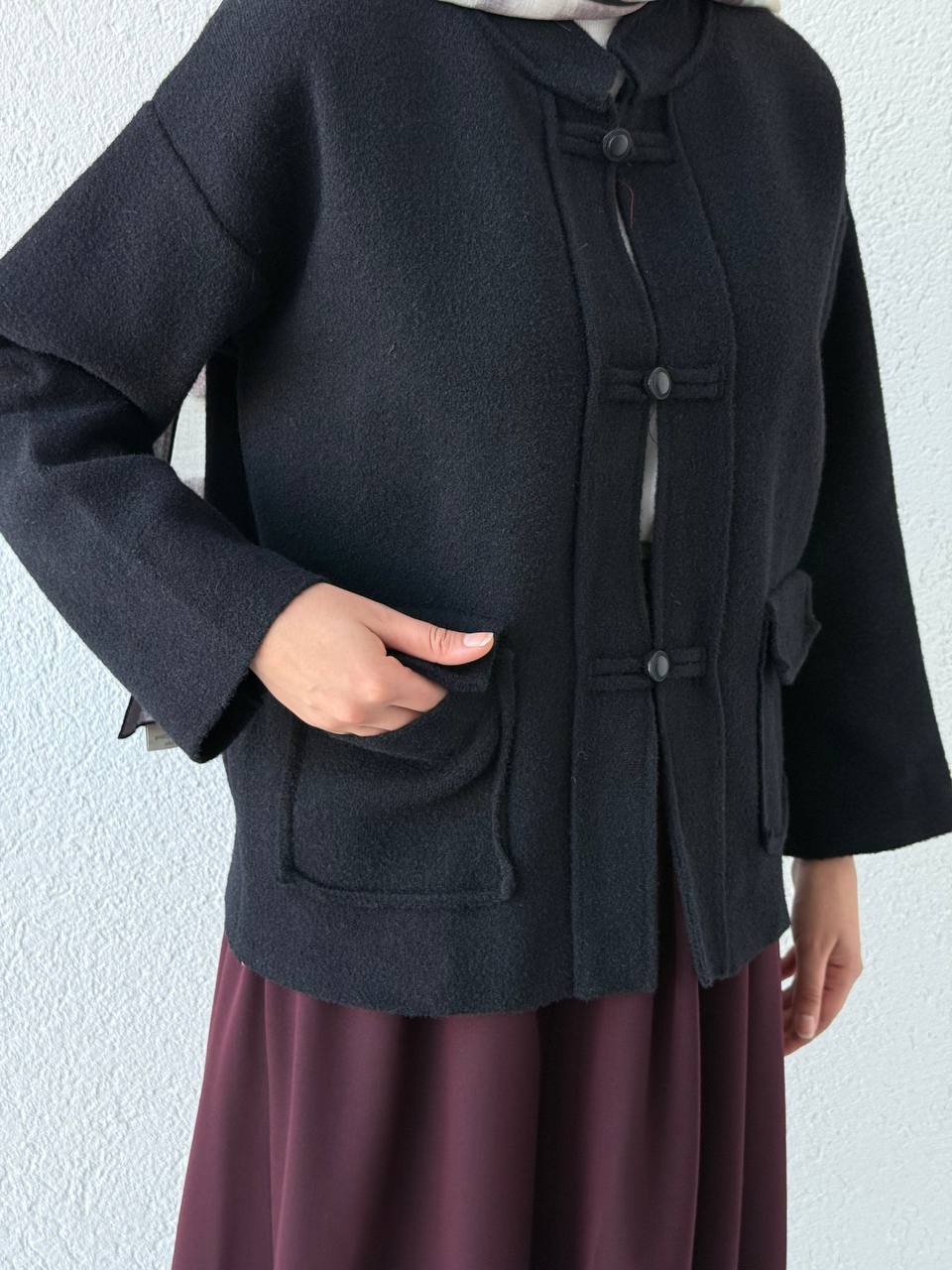 Zr Model Ceket Formunda Biritli Hırka 250607 - Siyah