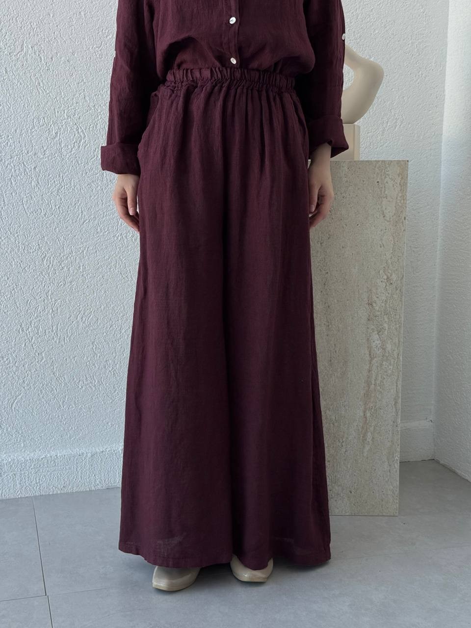 Keten Oversize Takım FLR - bordo