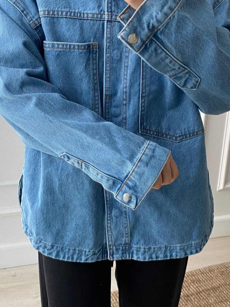 Gabardin Denim Dokuma Ceket - Mavi