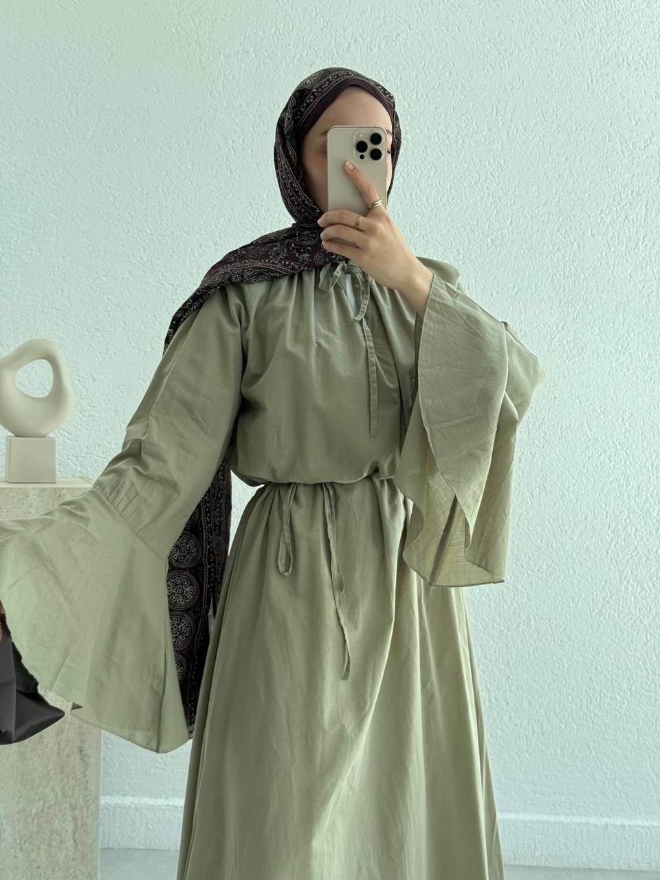 Vual Kolları Volanlı Astarlı kuşaklı Elbise  - Mint