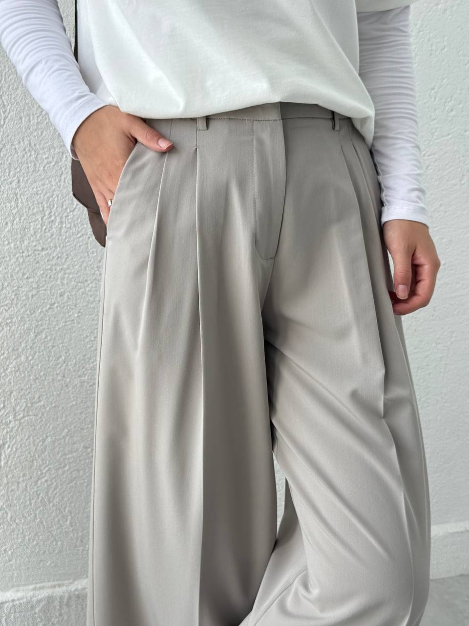 DLVN Bel Ayarlamalı Kumaş Pantolon 71606 - Gri