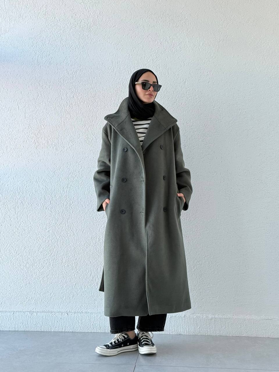 Dik Yaka Oversize Kaban  410051 - Yeşil