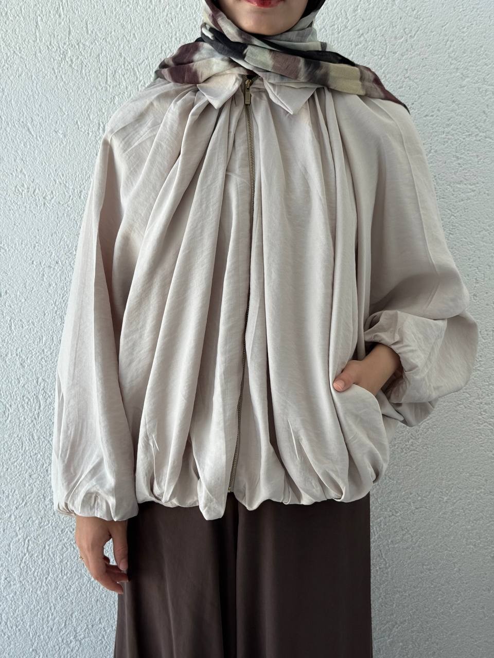 ZR Model Fermuarlı Tencel Ceket - Taş