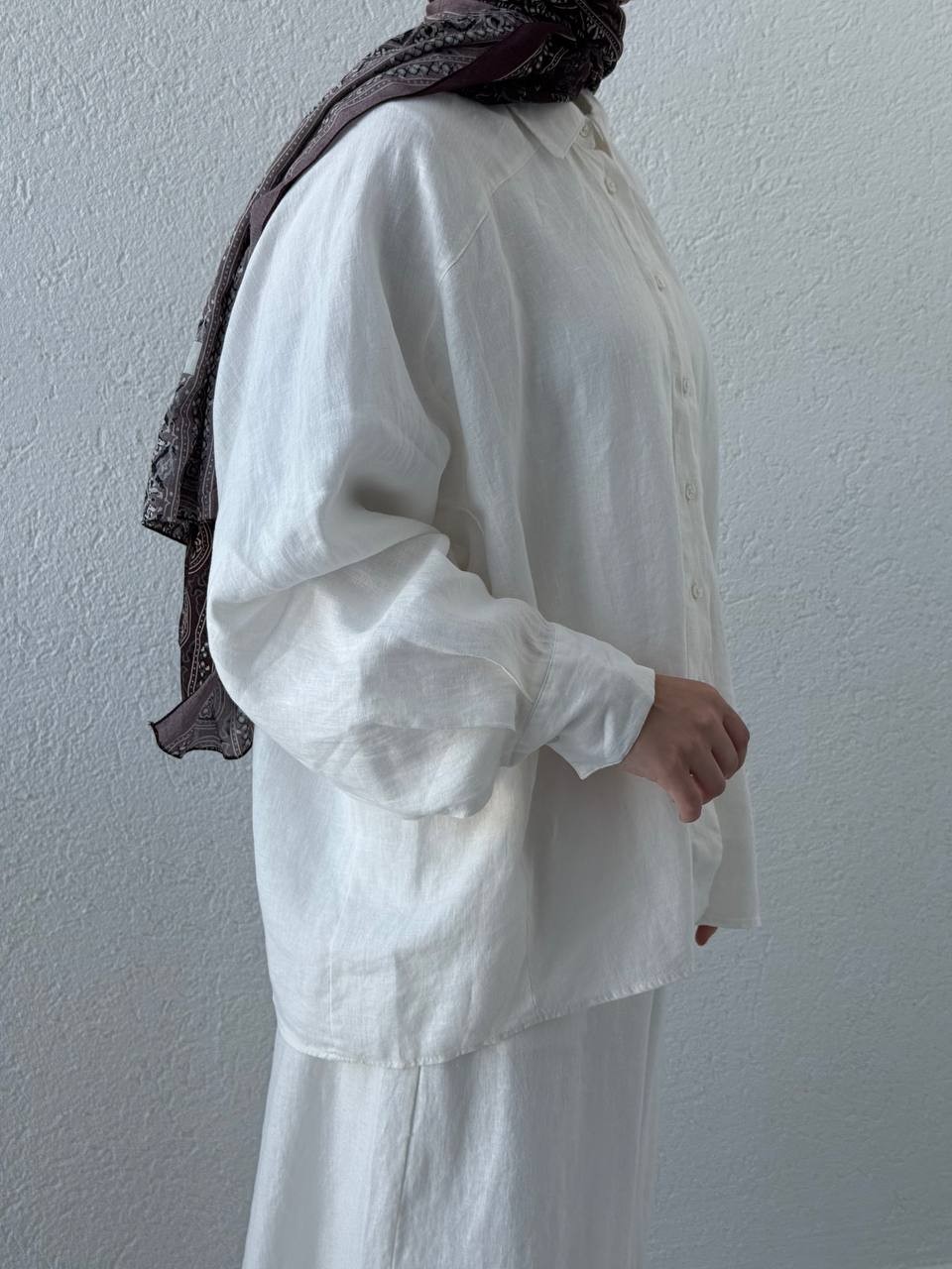 Keten Çift Manşetli Oversize Gömlek