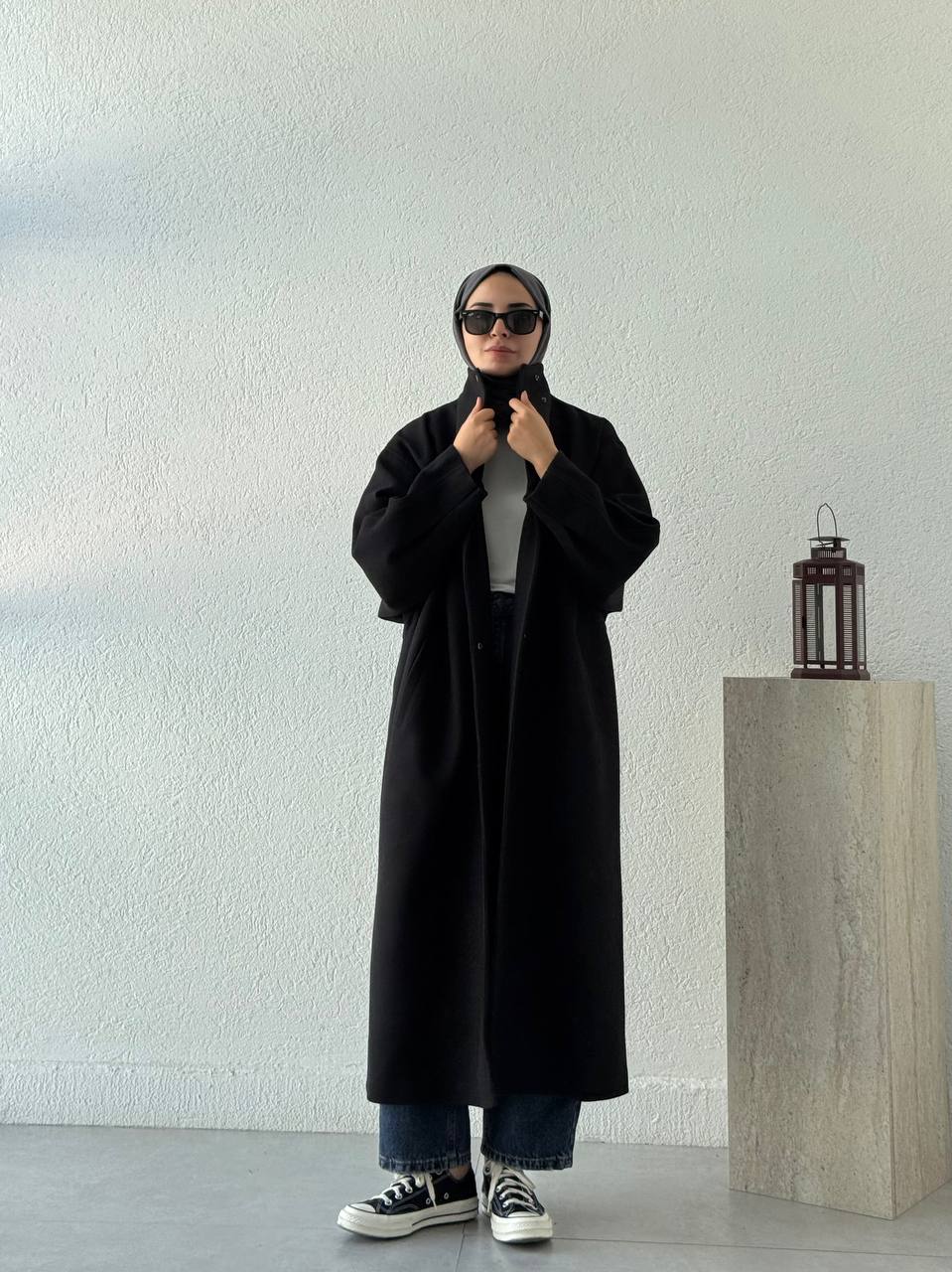 Çıtçıt Detaylı Oversize Kaban 1049 - Siyah