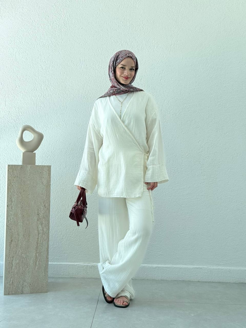 Müslin Kimono Takım 8754 - Beyaz