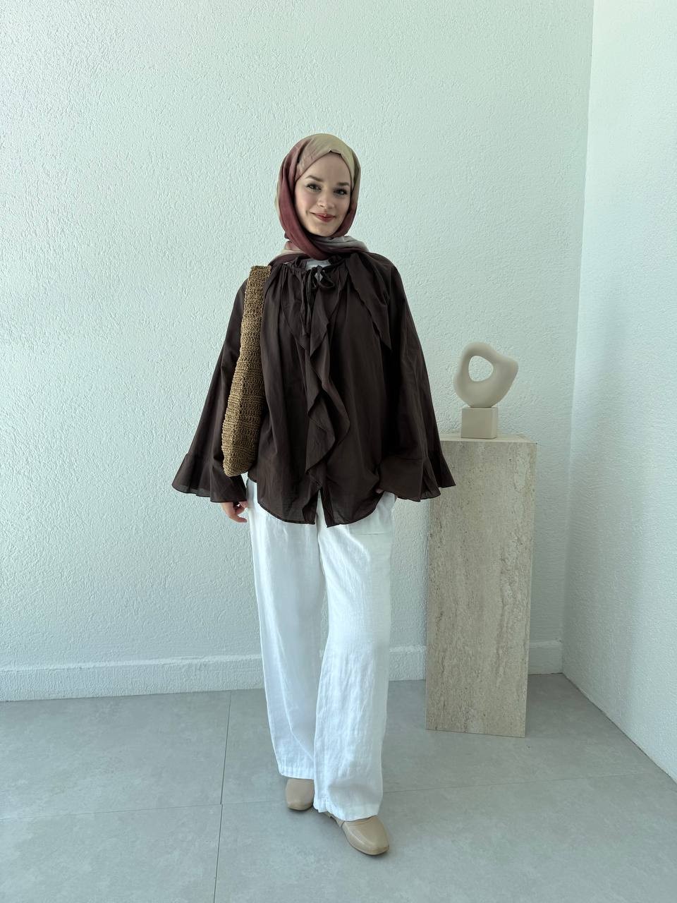 Zara Model Vual Fırfırlı Gömlek 2036 - Kahve