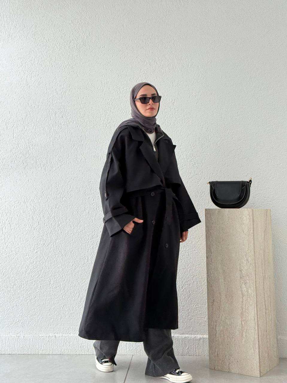 Premium Kalite Oversize Astarlı Kuşaklı Trençkot 9476