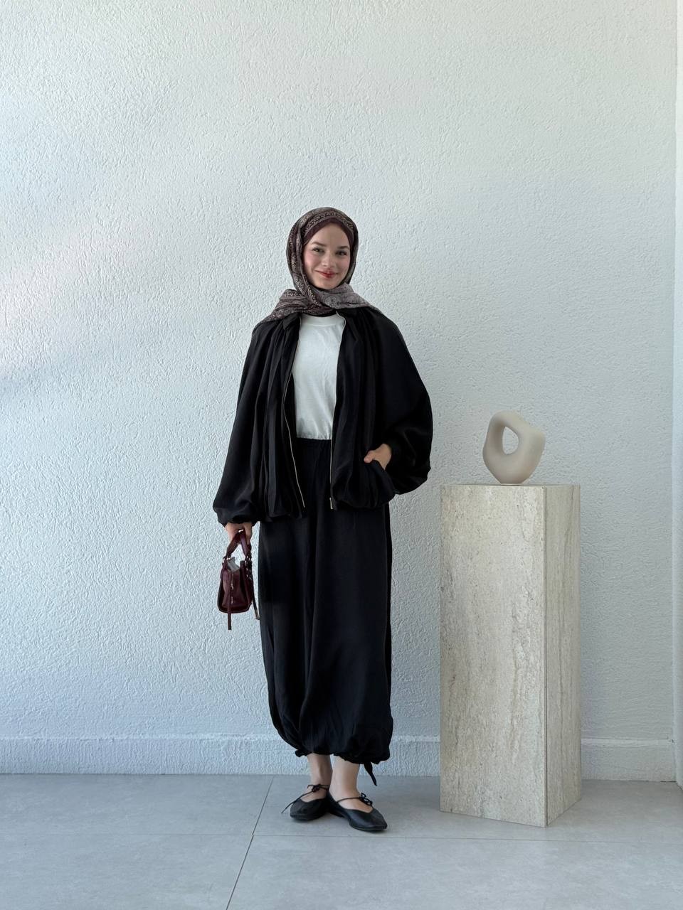 ZR Model Fermuarlı Tencel Ceket - Siyah