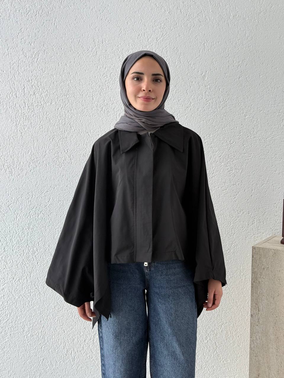 Pelerinli Panço Trençkot 7603 - Siyah
