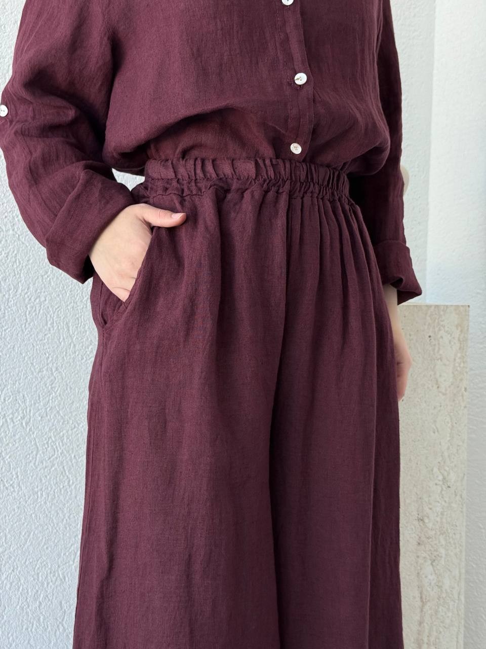 Keten Oversize Takım FLR - bordo