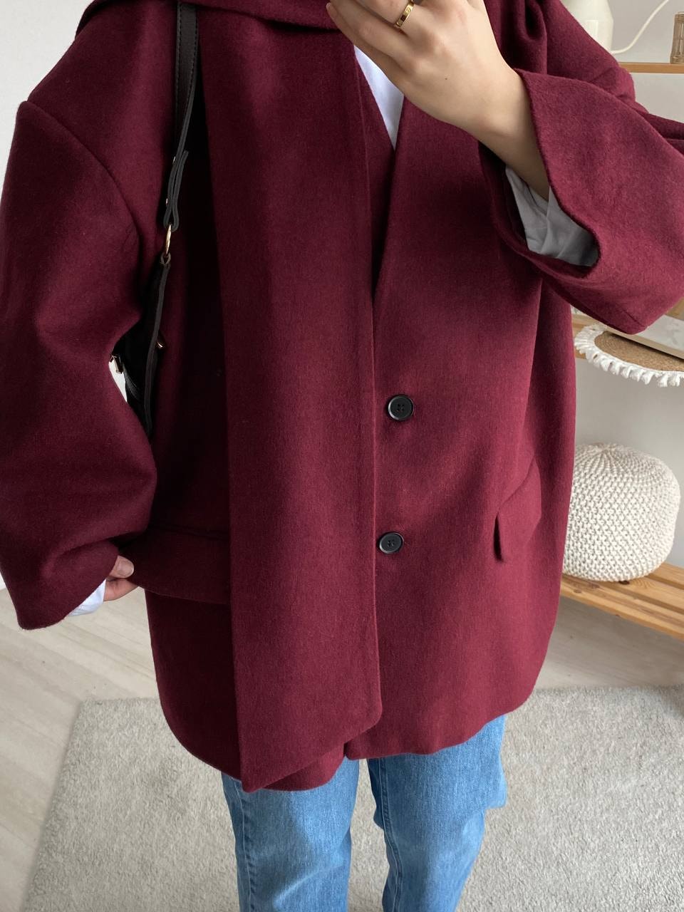 Premium Kalite Atkılı Kaşe Ceket - bordo
