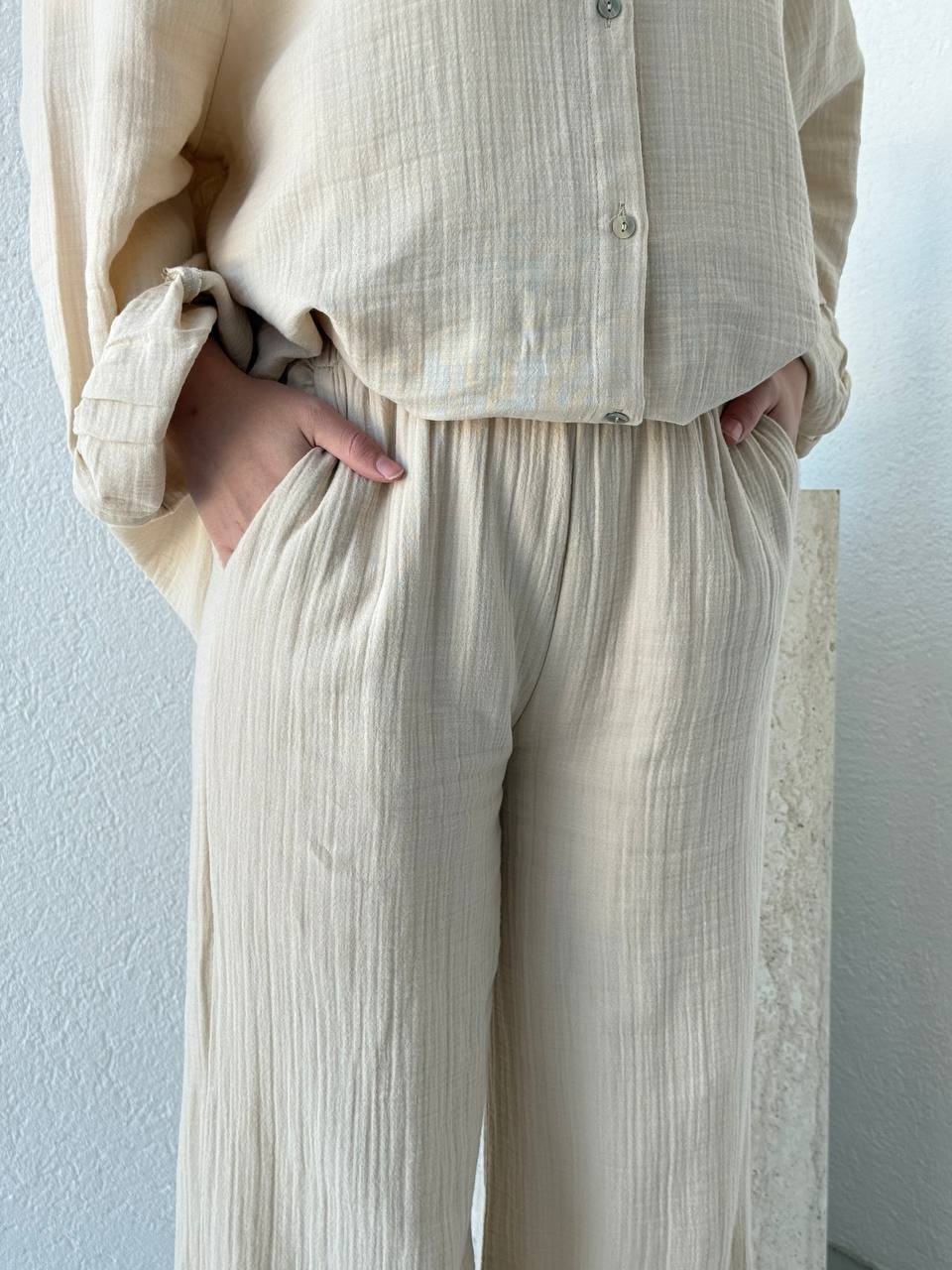 Müslin Oversize Kalıp Takım - naturel