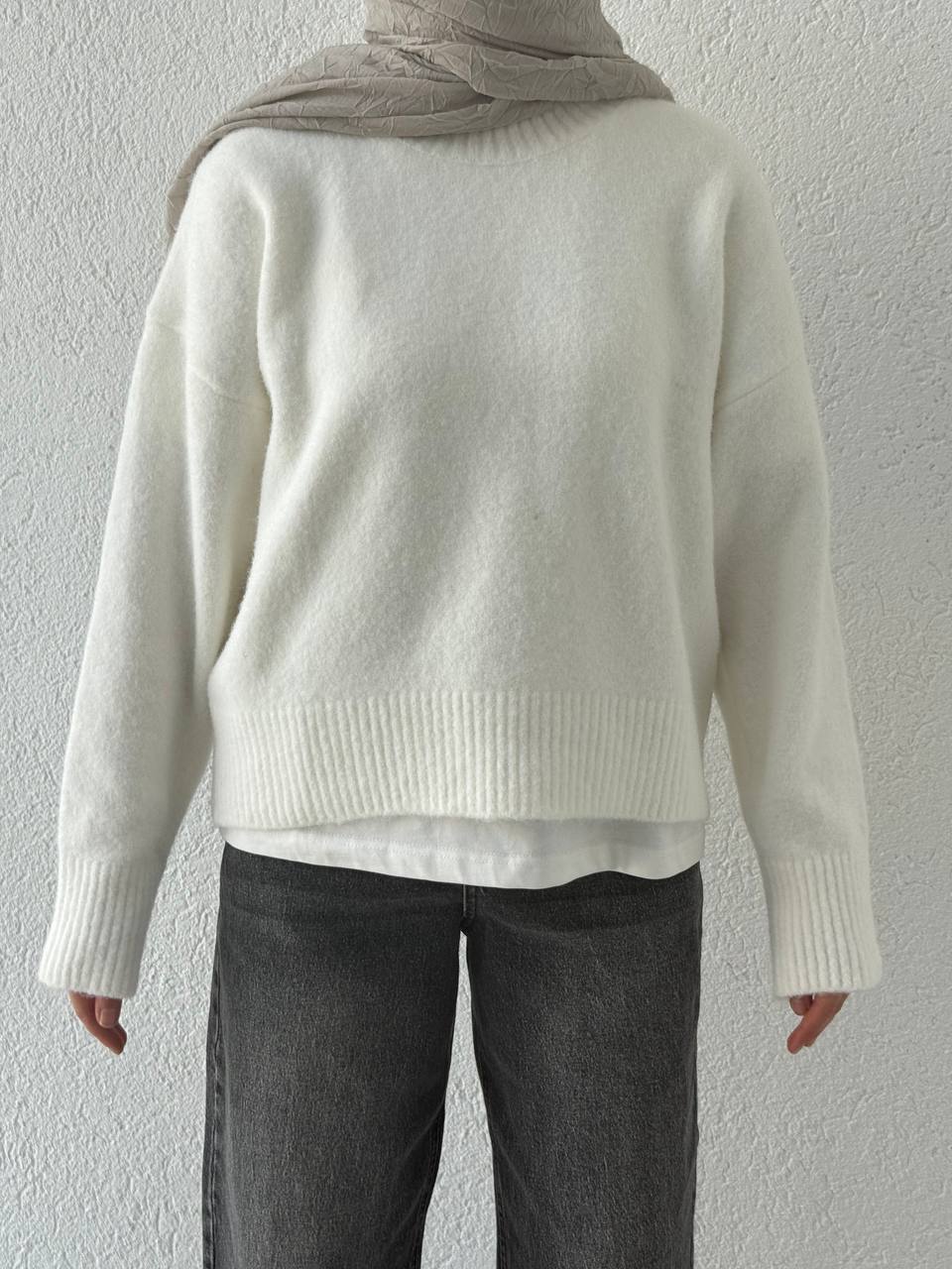 ZR Model Ribanalı Triko Kazak 7032 - Ekru