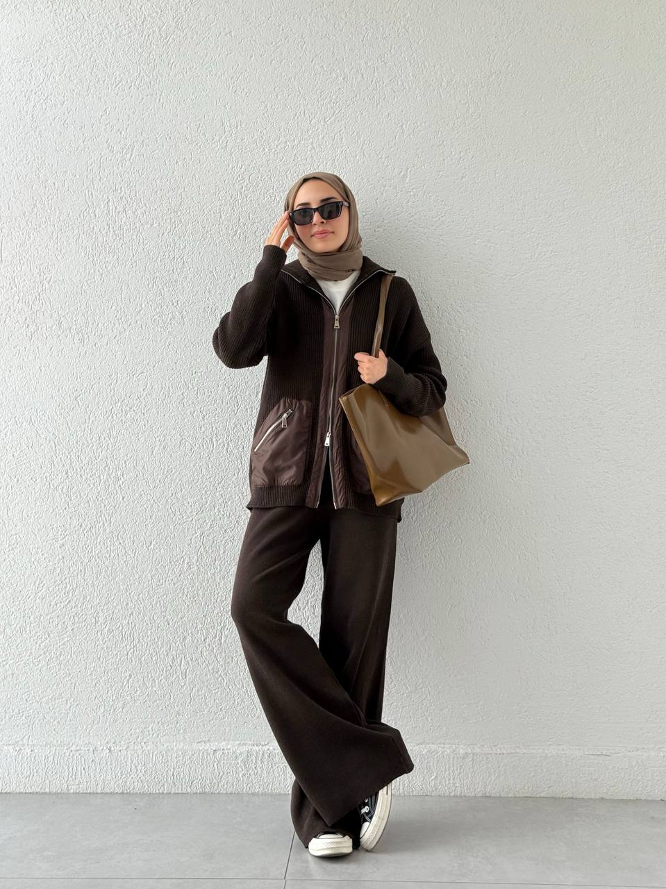 Cep Ve Bel Paraşüt Detay Triko Takım T50 - Kahve