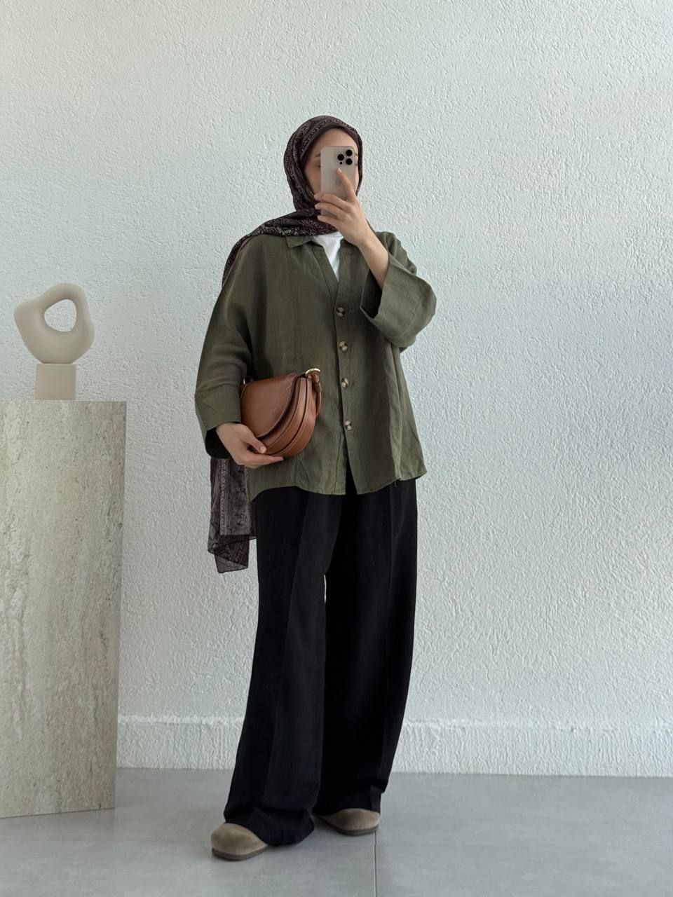 Keten Fakir Kol Geniş  Gömlek - Yeşil