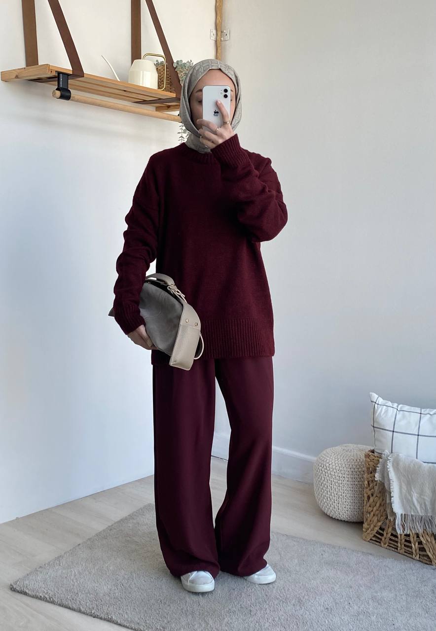 Oversize Massimo Etiketli Kazak - bordo