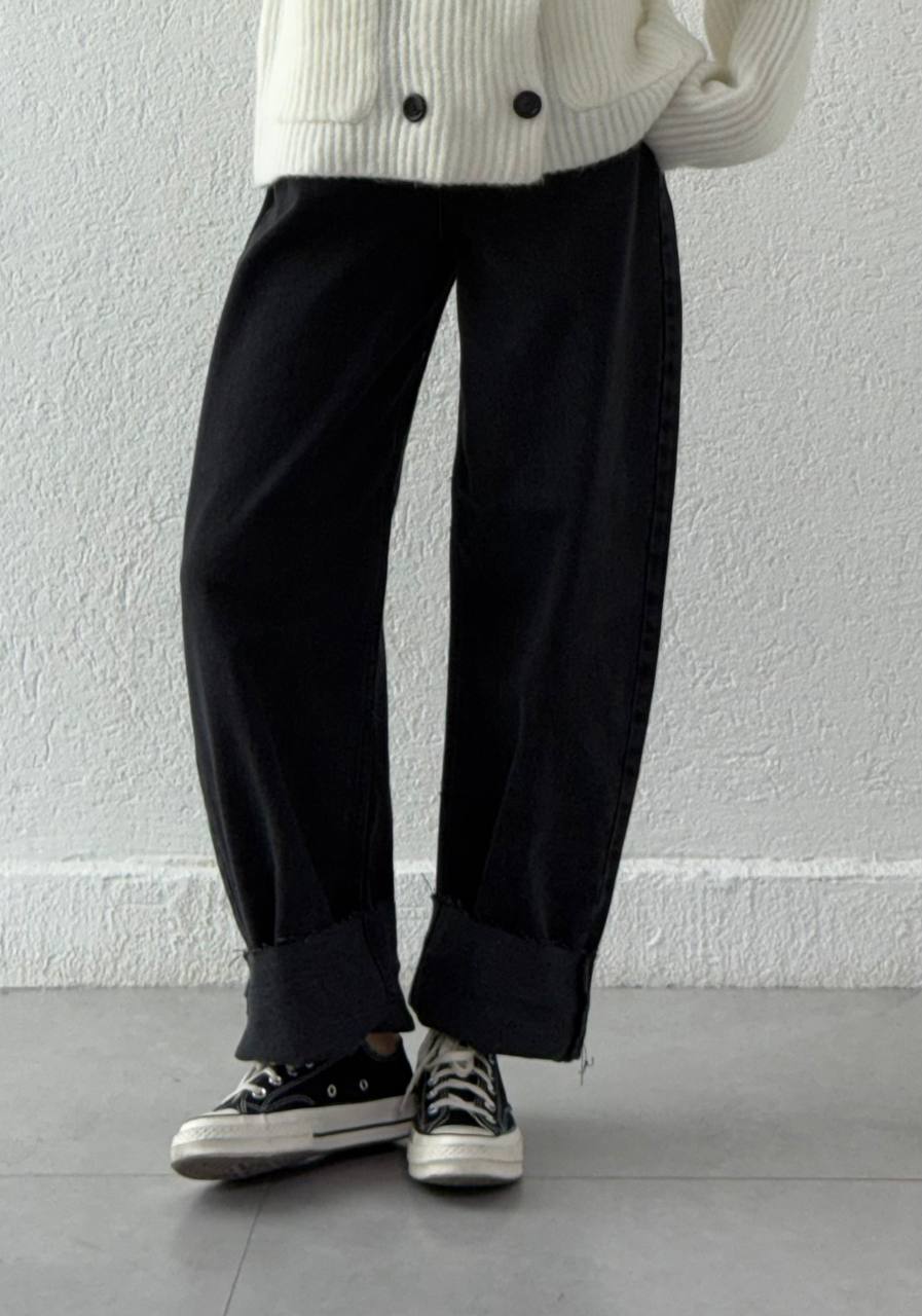 Yüksek Bel Kot Baggy Pantolon 0033 BYKN - Siyah