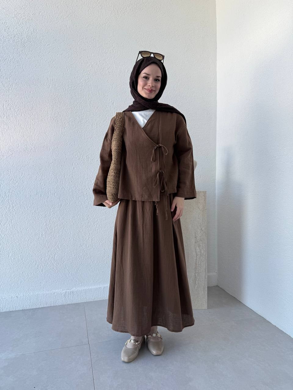 Muslin Etekli Takım 8717 - Kahve