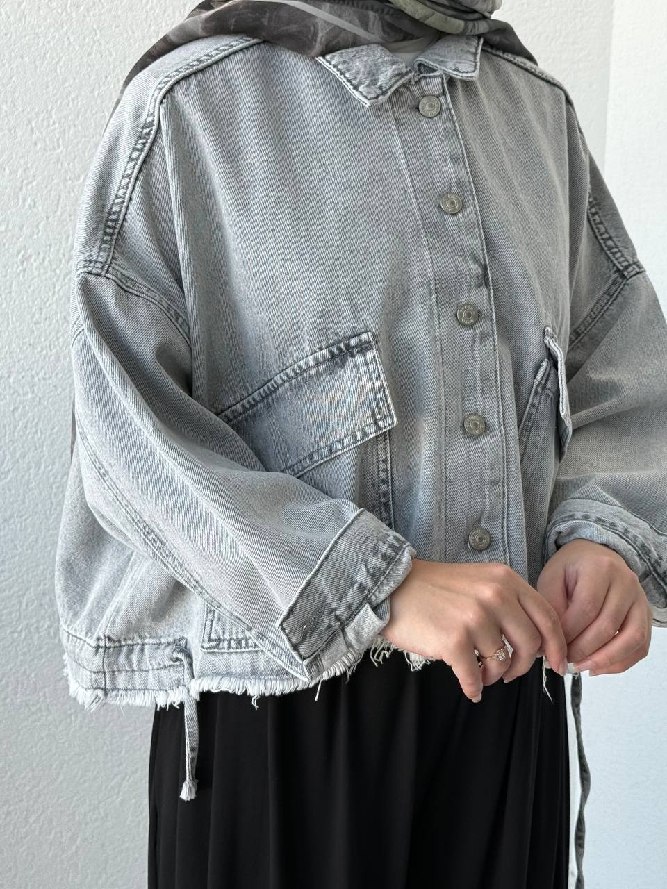 Belden Sıkmalı Oversize Kalıp Kot Ceket 6438