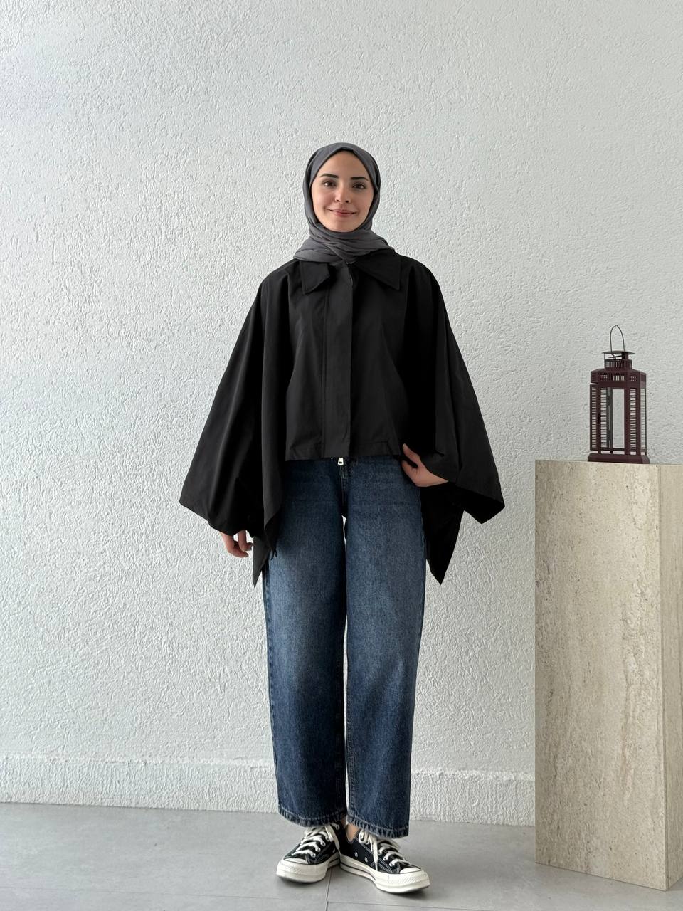 Pelerinli Panço Trençkot 7603 - Siyah