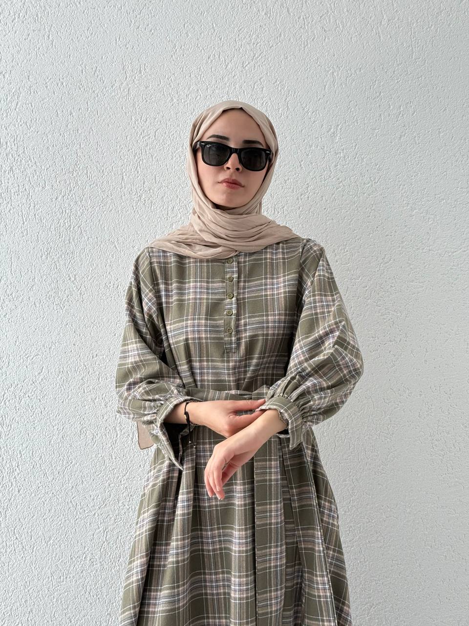 Zr Model Ekose Elbise 1235 - Açık Yeşil