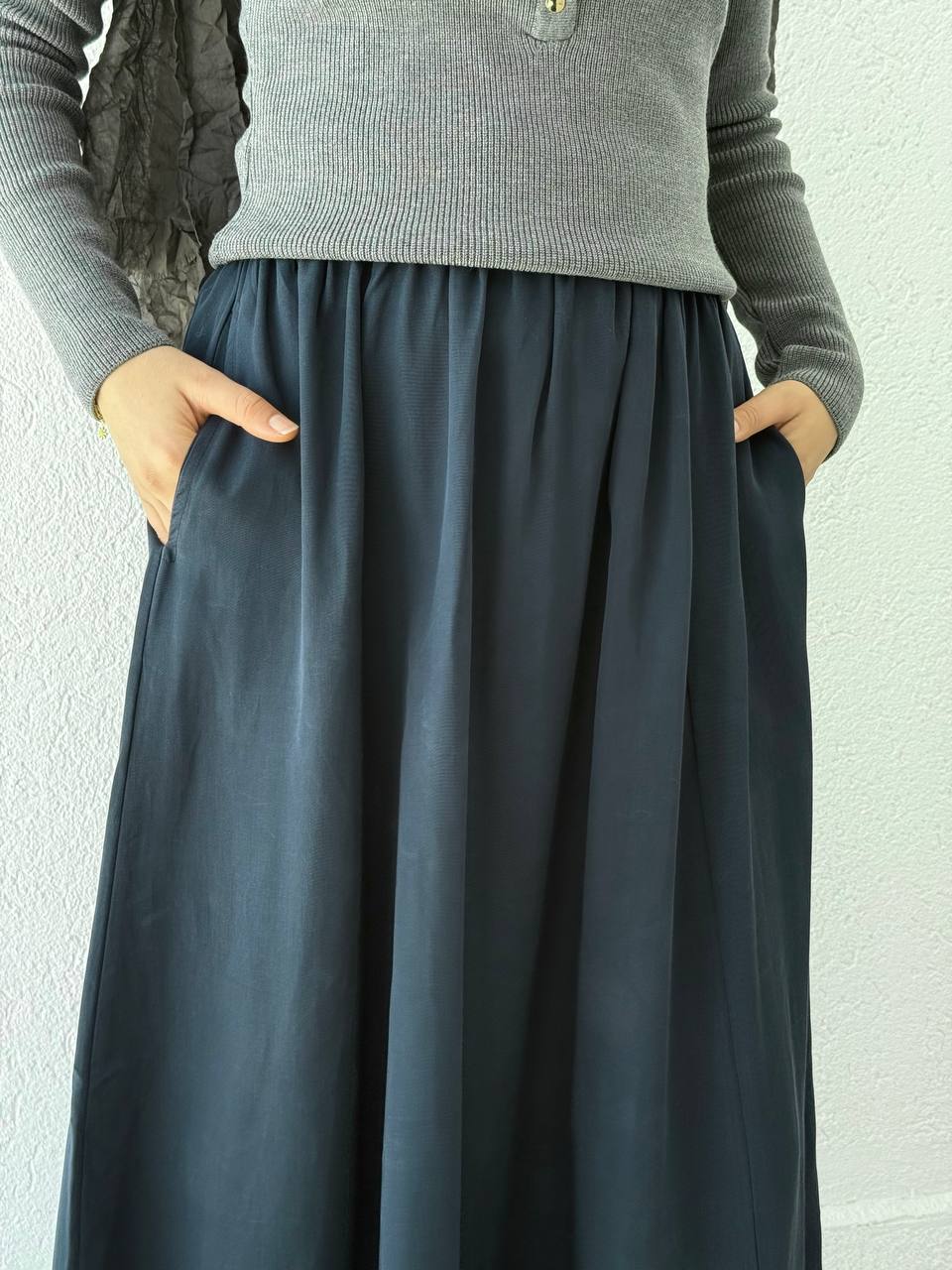 Mevsimlik Tensel BelLastikli Etek 035 - Lacivert