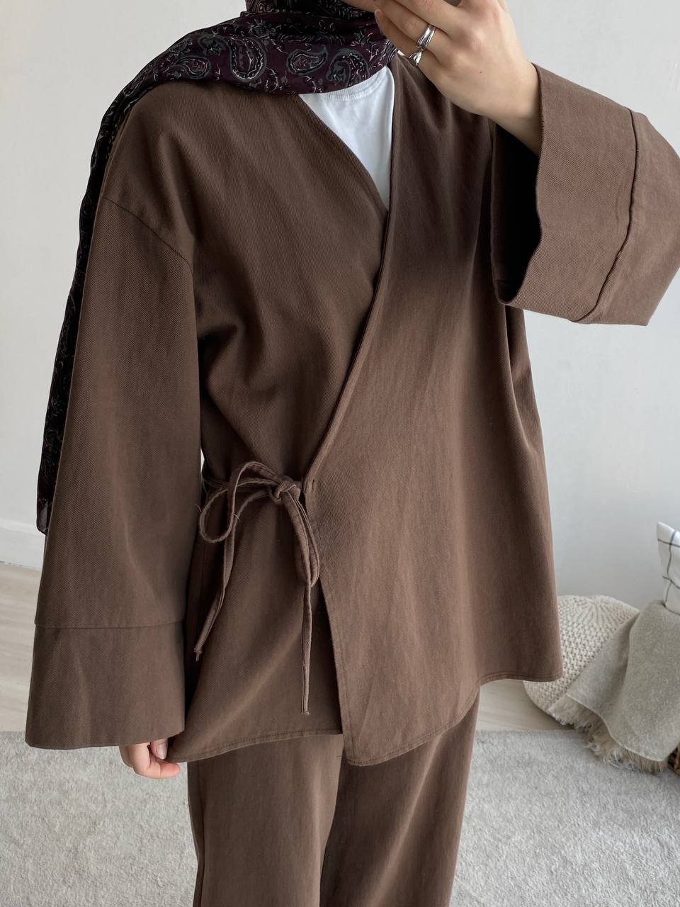 Gabardin Kimono Takım 8629 - Kahve