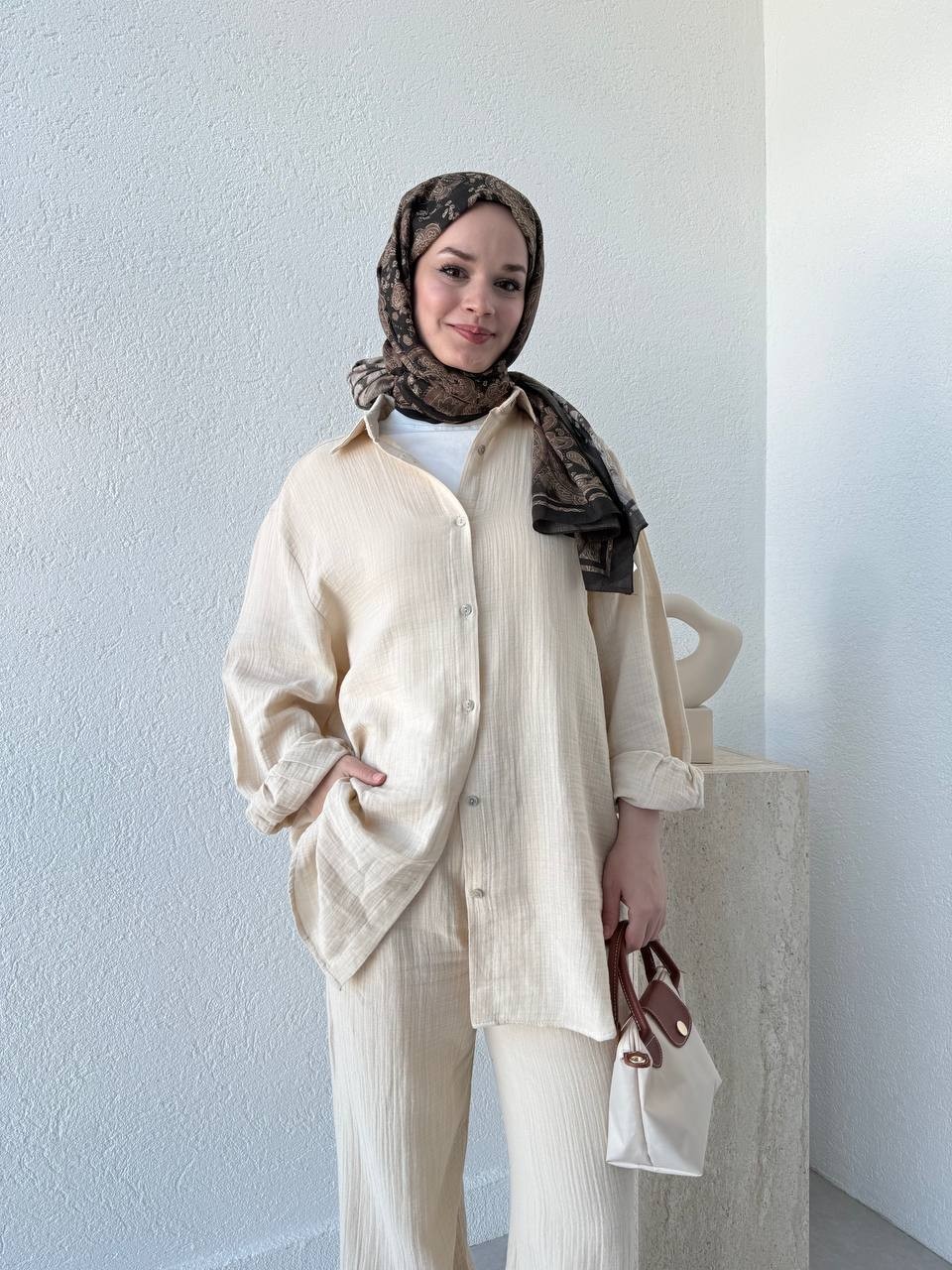Müslin Oversize Kalıp Takım - naturel