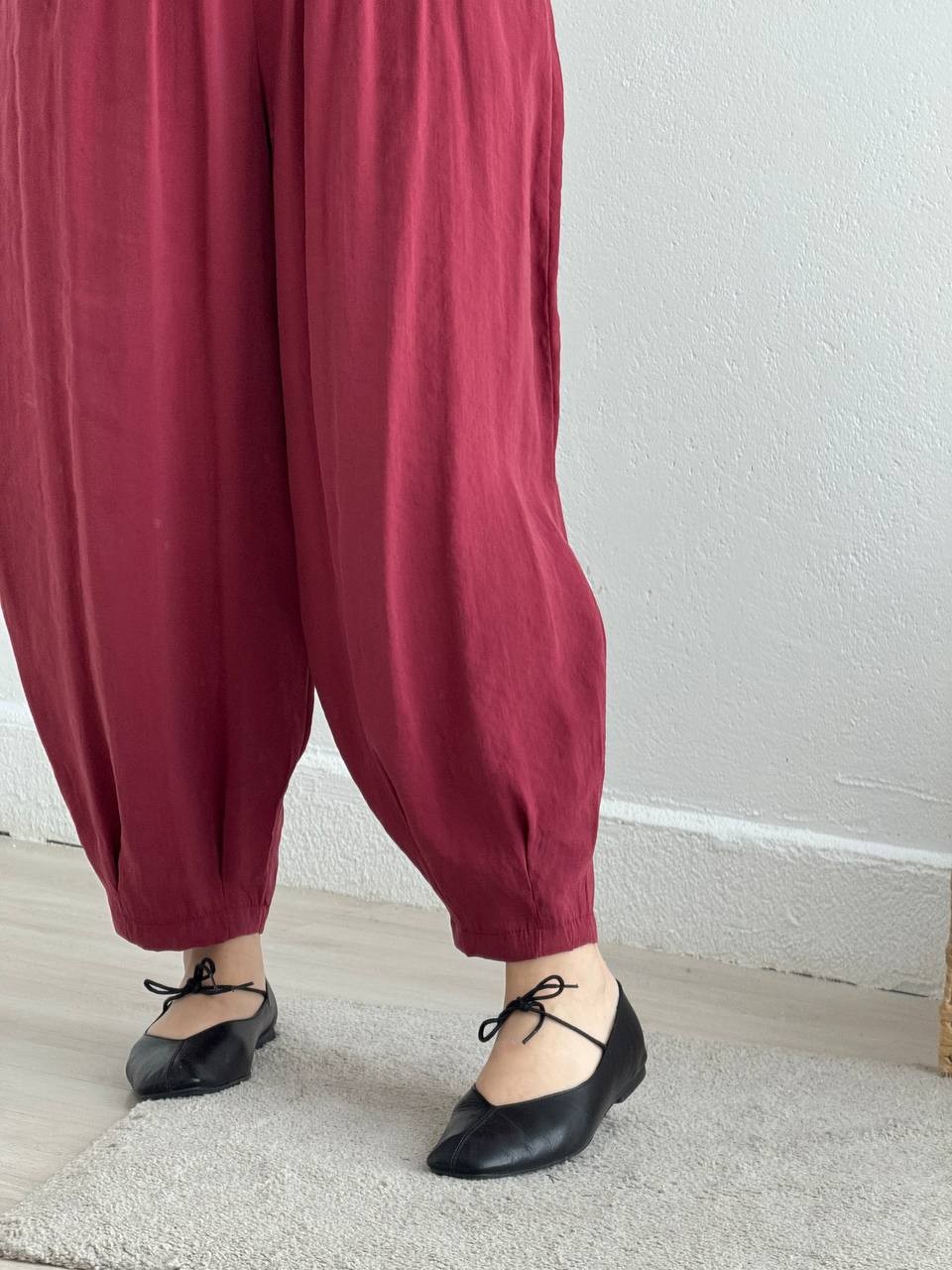 Kol Detaylı Tencel Şalvar Takım - bordo