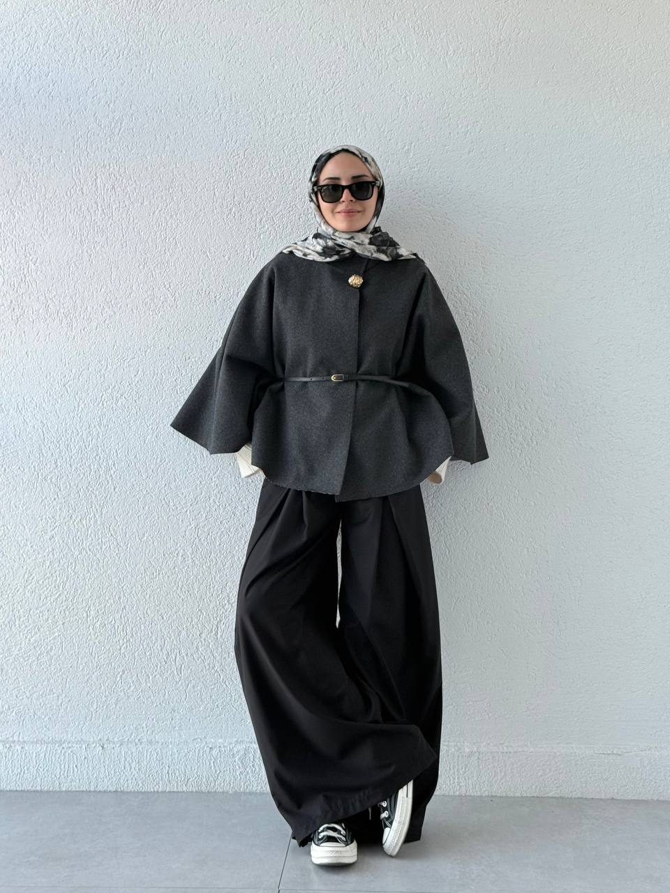 Kaşe Görünümlü Kemerli Panço 251003