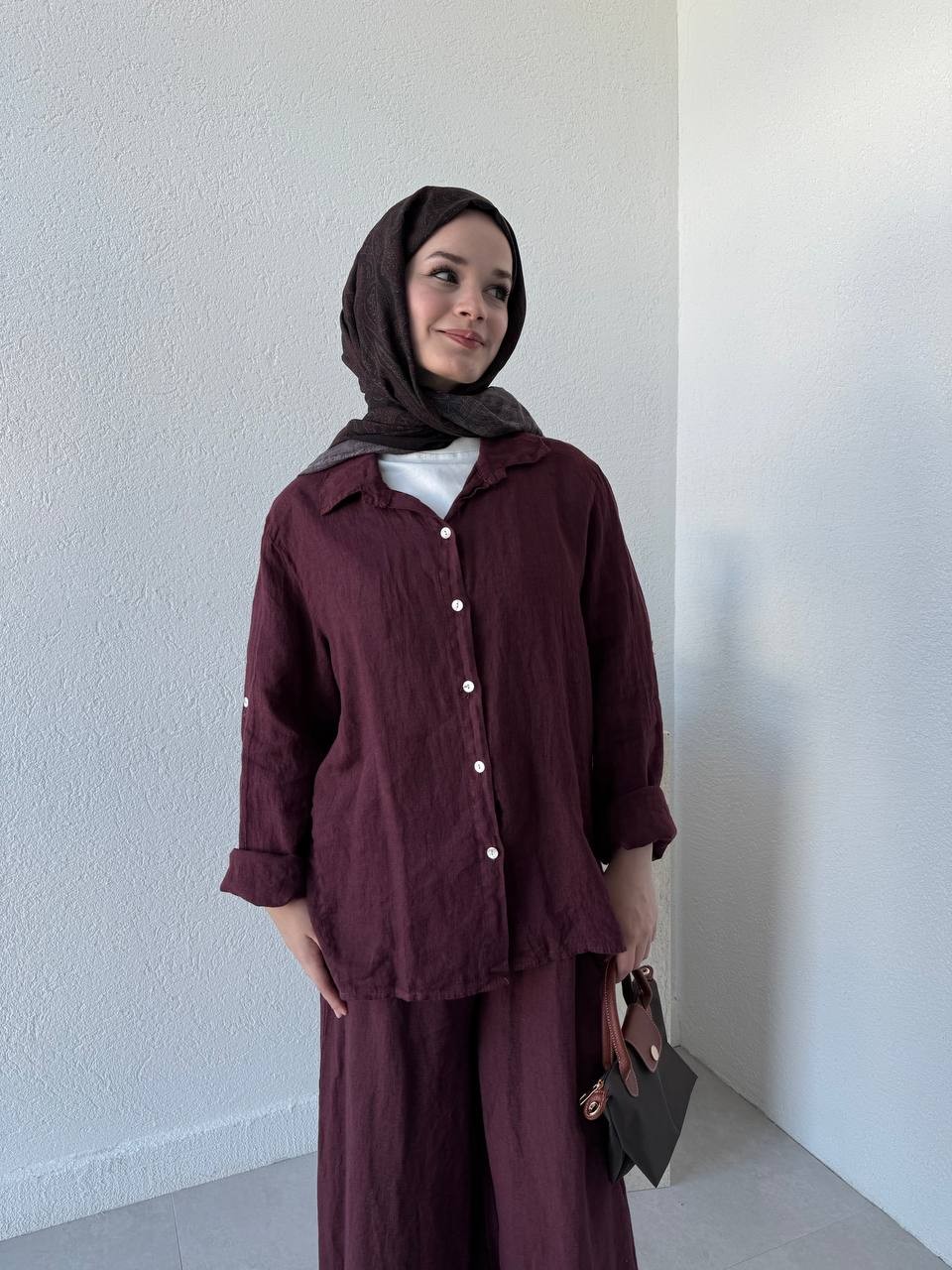 Keten Oversize Takım FLR - bordo