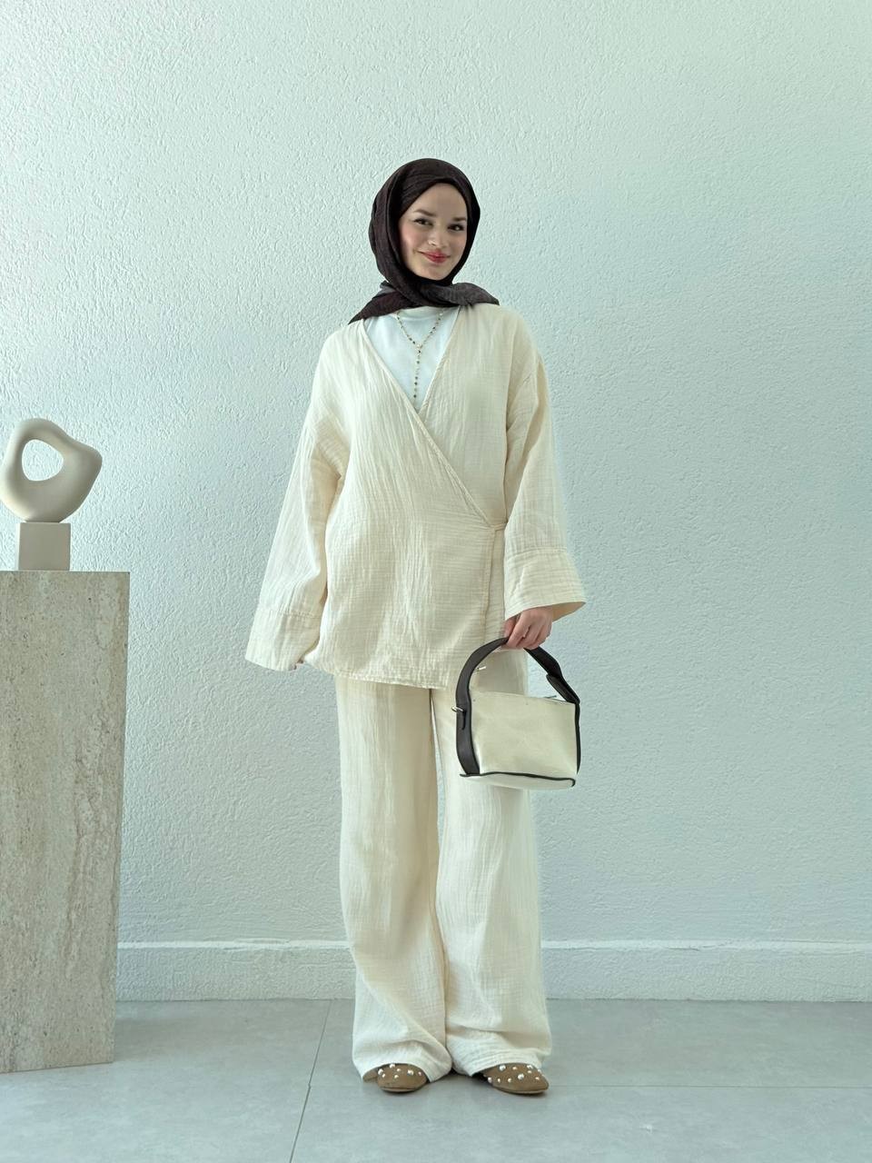 Müslin Kimono Takım 8754 - Taş