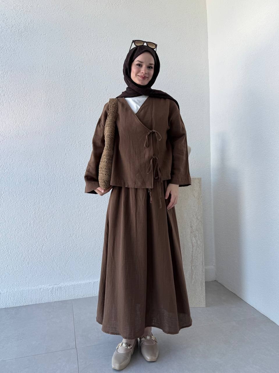 Muslin Etekli Takım 8717 - Kahve