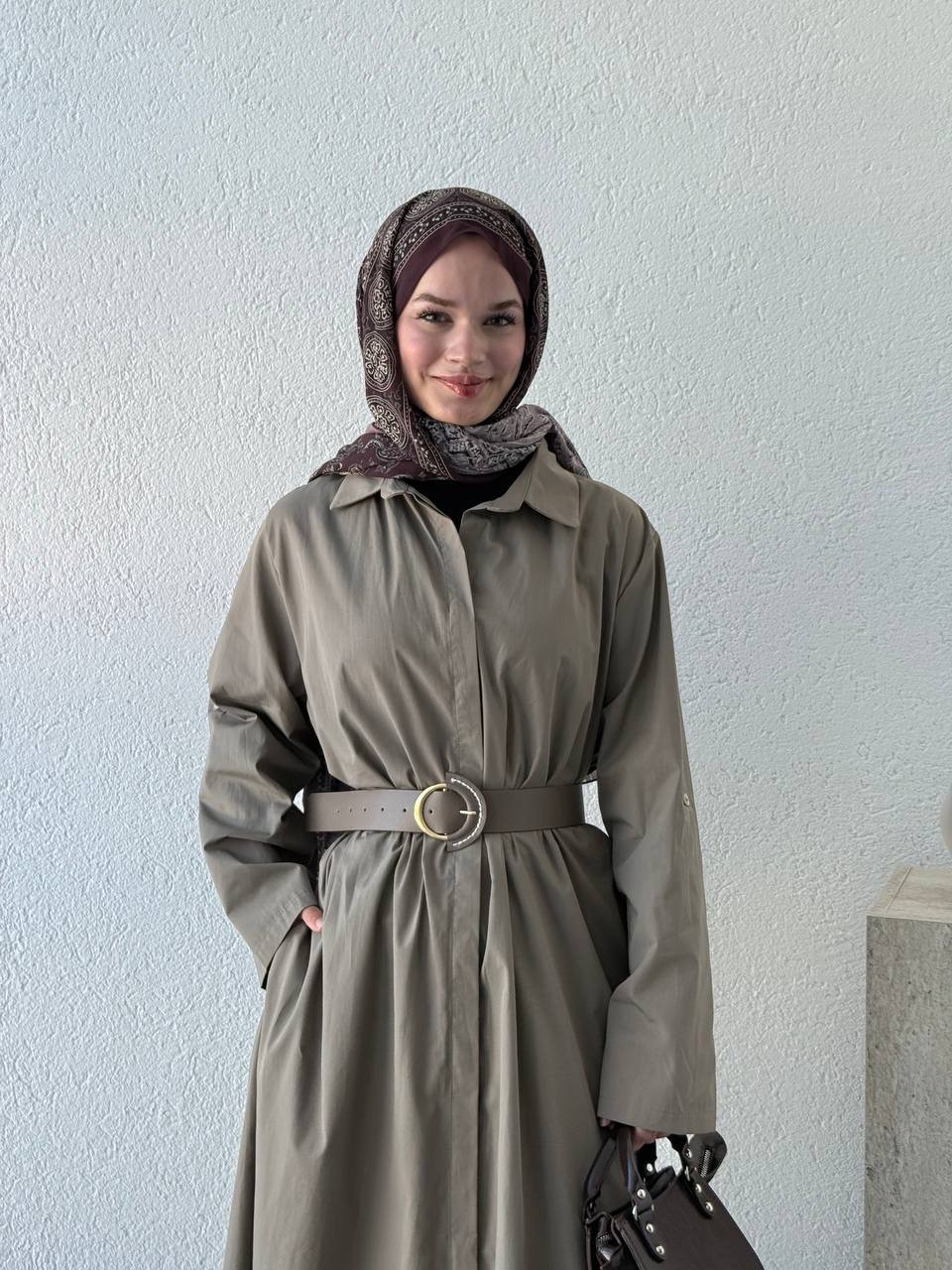 Kemerli Poplin Gömlek Elbise 3350