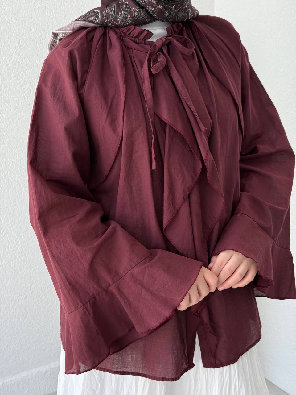 Zara Model Vual Fırfırlı Gömlek 2036 - bordo