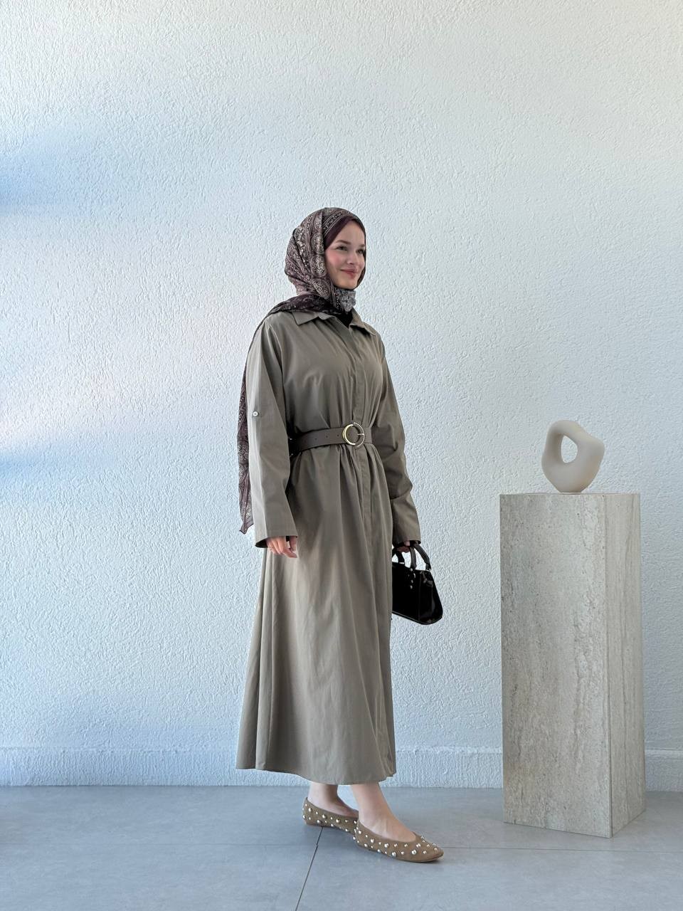 Kemerli Poplin Gömlek Elbise 3350