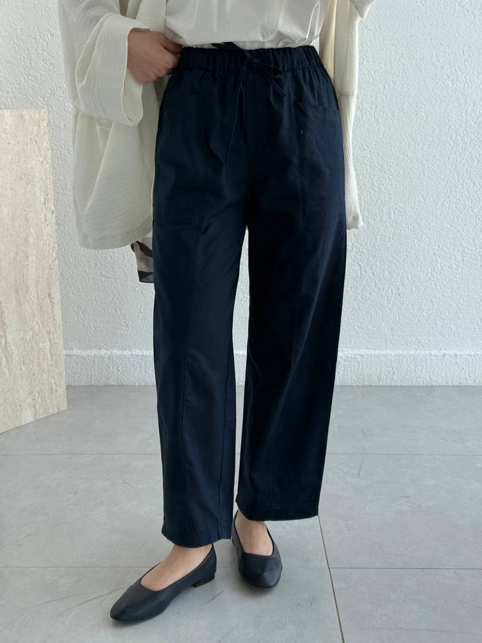 Keten Torba Cepli Keten pantolon - Lacivert