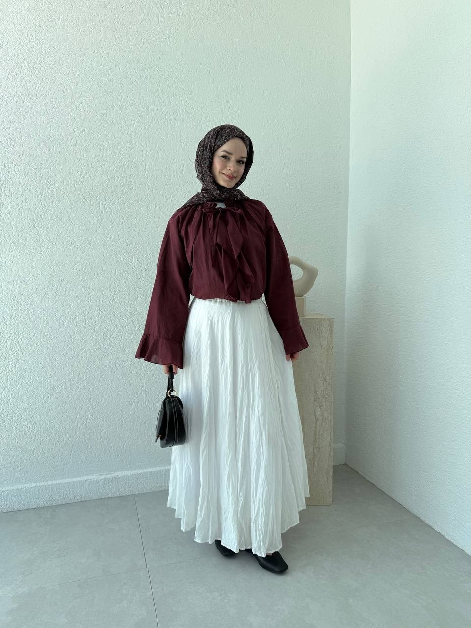 Zara Model Vual Fırfırlı Gömlek 2036 - bordo