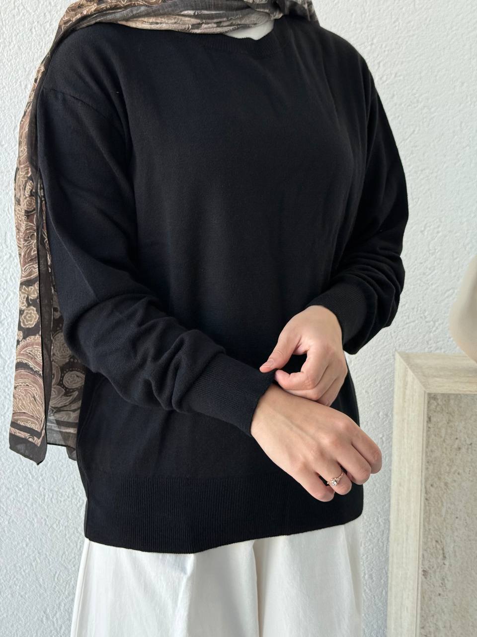 Bisiklet Yaka Basıc Triko Kazak DLN 10633 - Siyah