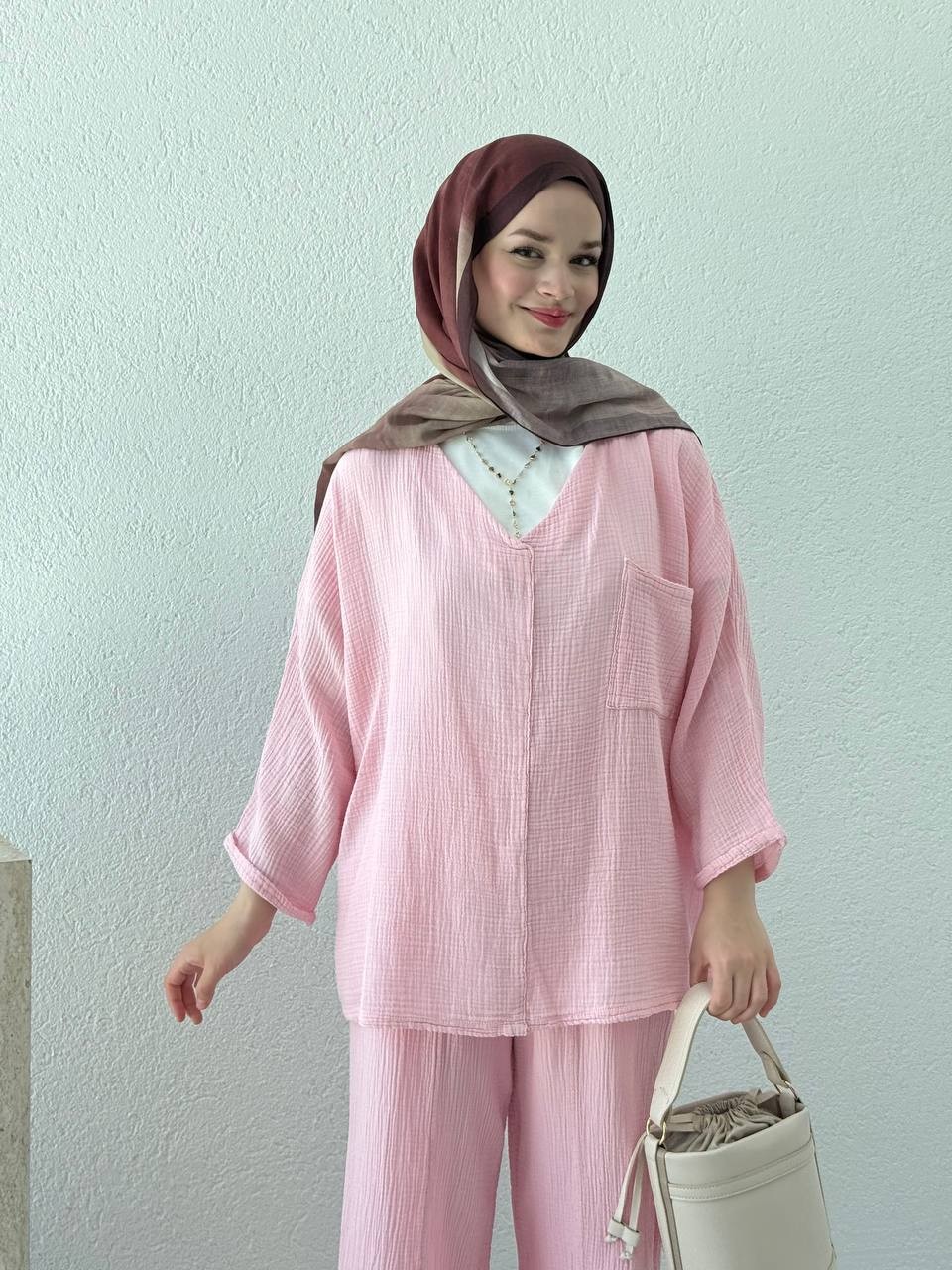 Müslin Polo Yaka Gömlek 1180 - Açık Pembe