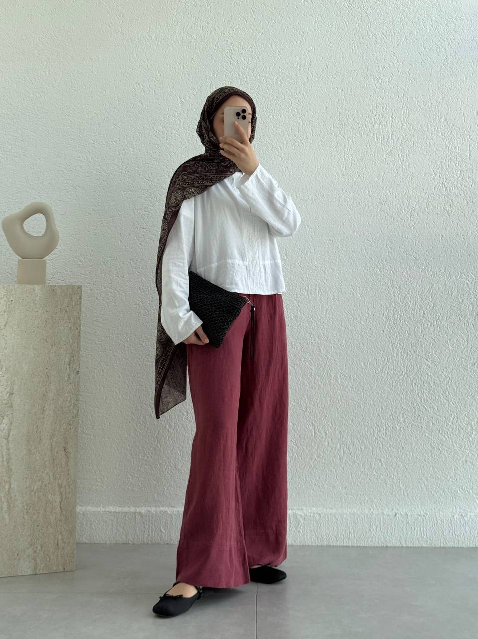 Bol Paça Keten Pantolon - bordo