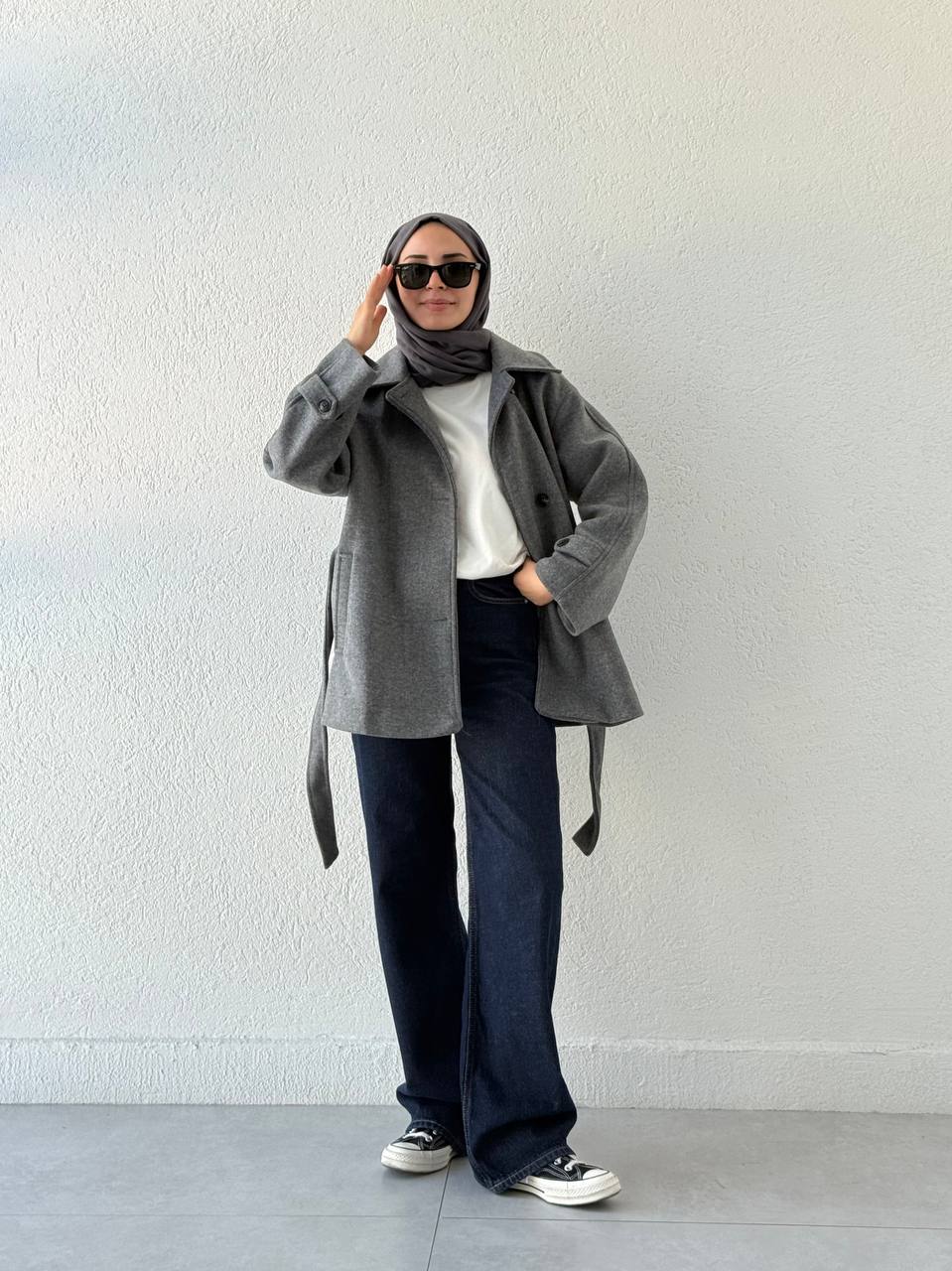 Dik Yaka Kuşaklı Kısa Kaban 250646