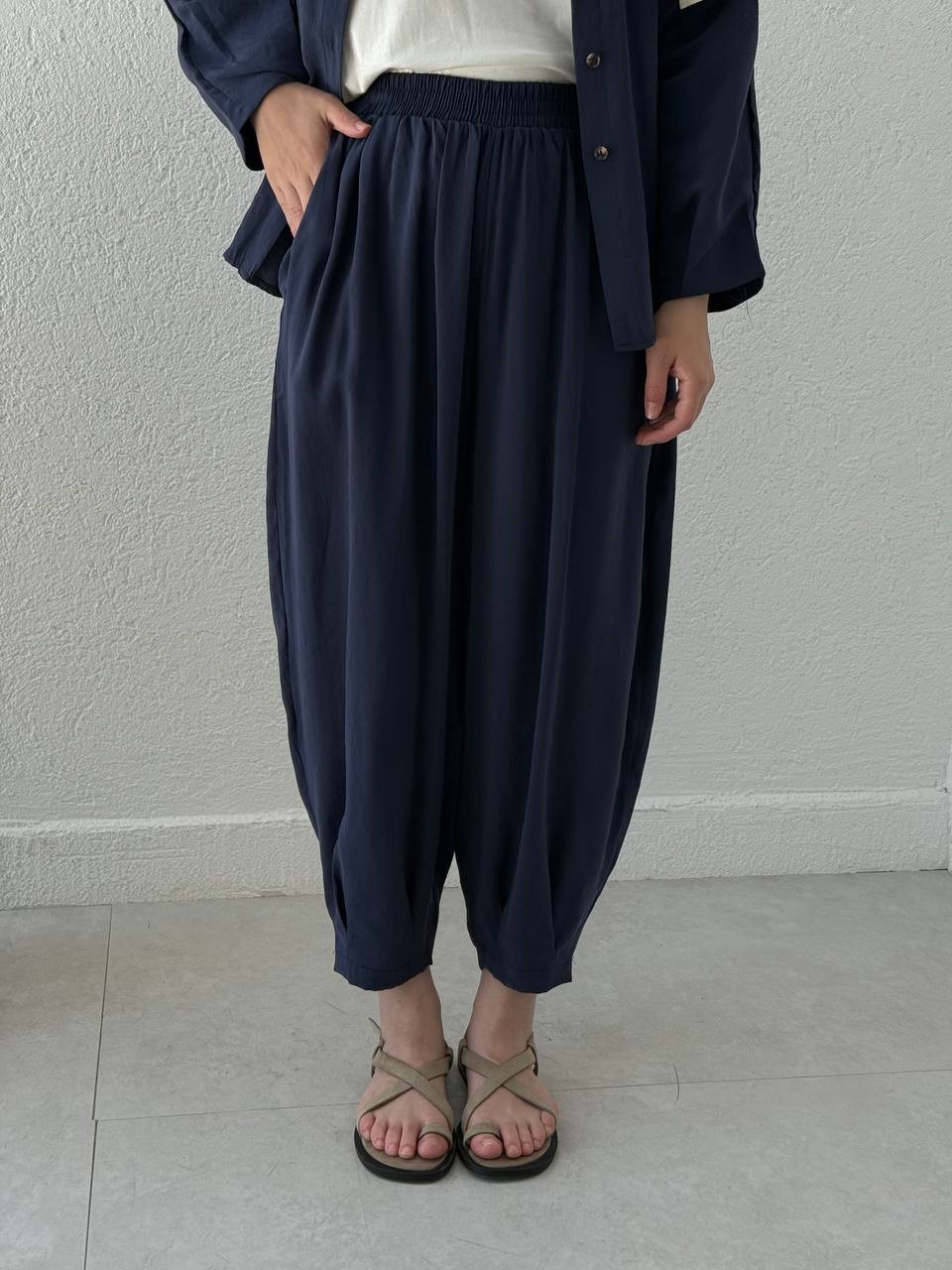 Kol Detaylı Tencel Şalvar Takım 50957 - Lacivert