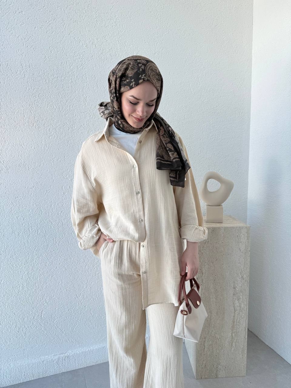 Müslin Oversize Kalıp Takım - naturel