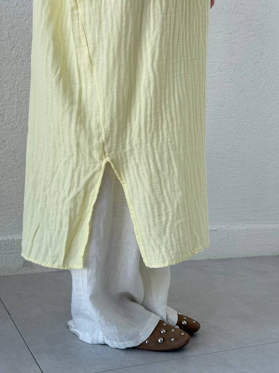 Müslin Oversize Uzun Gömlek - SARI